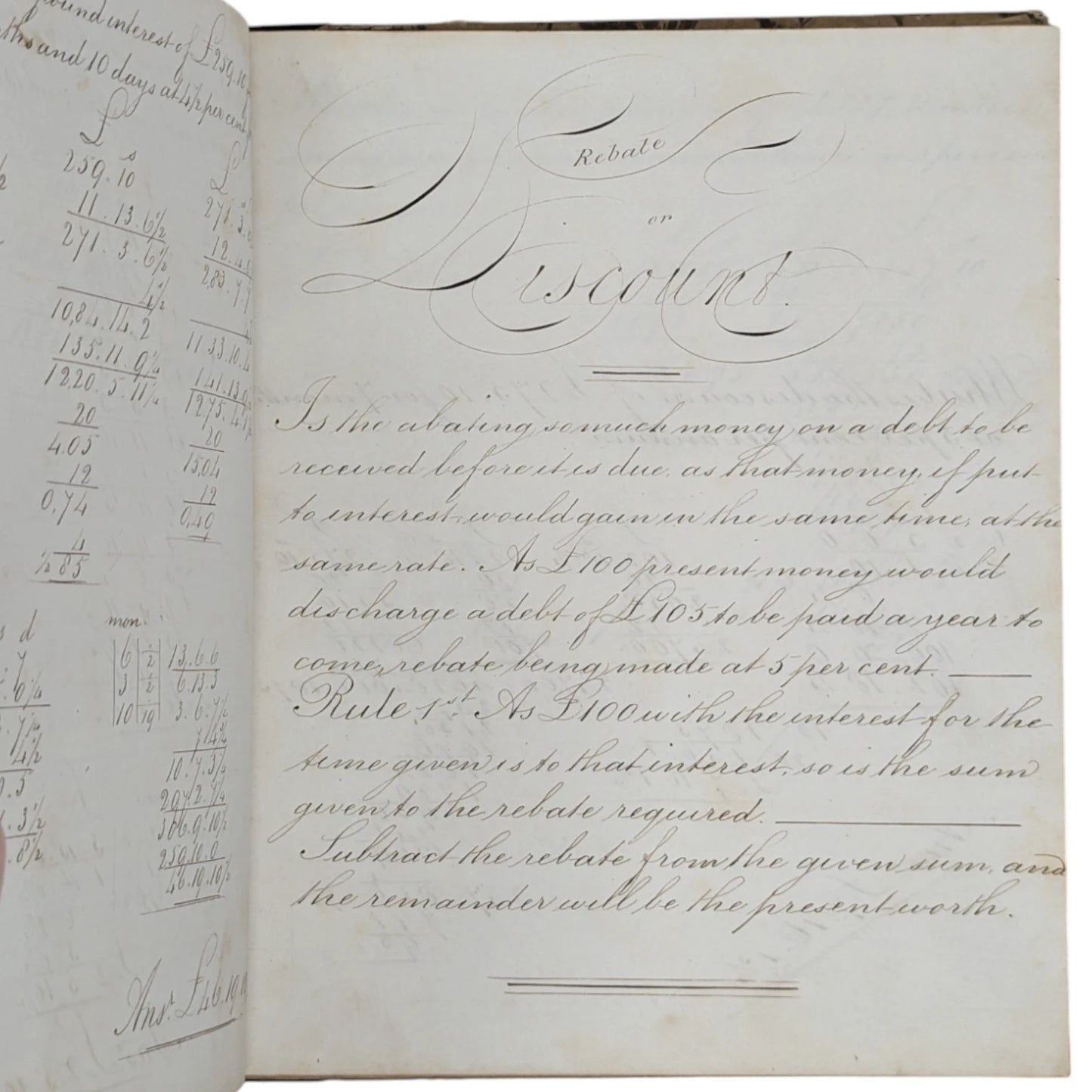 1842 Antique Early Victorian Student Notebook / Ledger for Accountancy & Finance