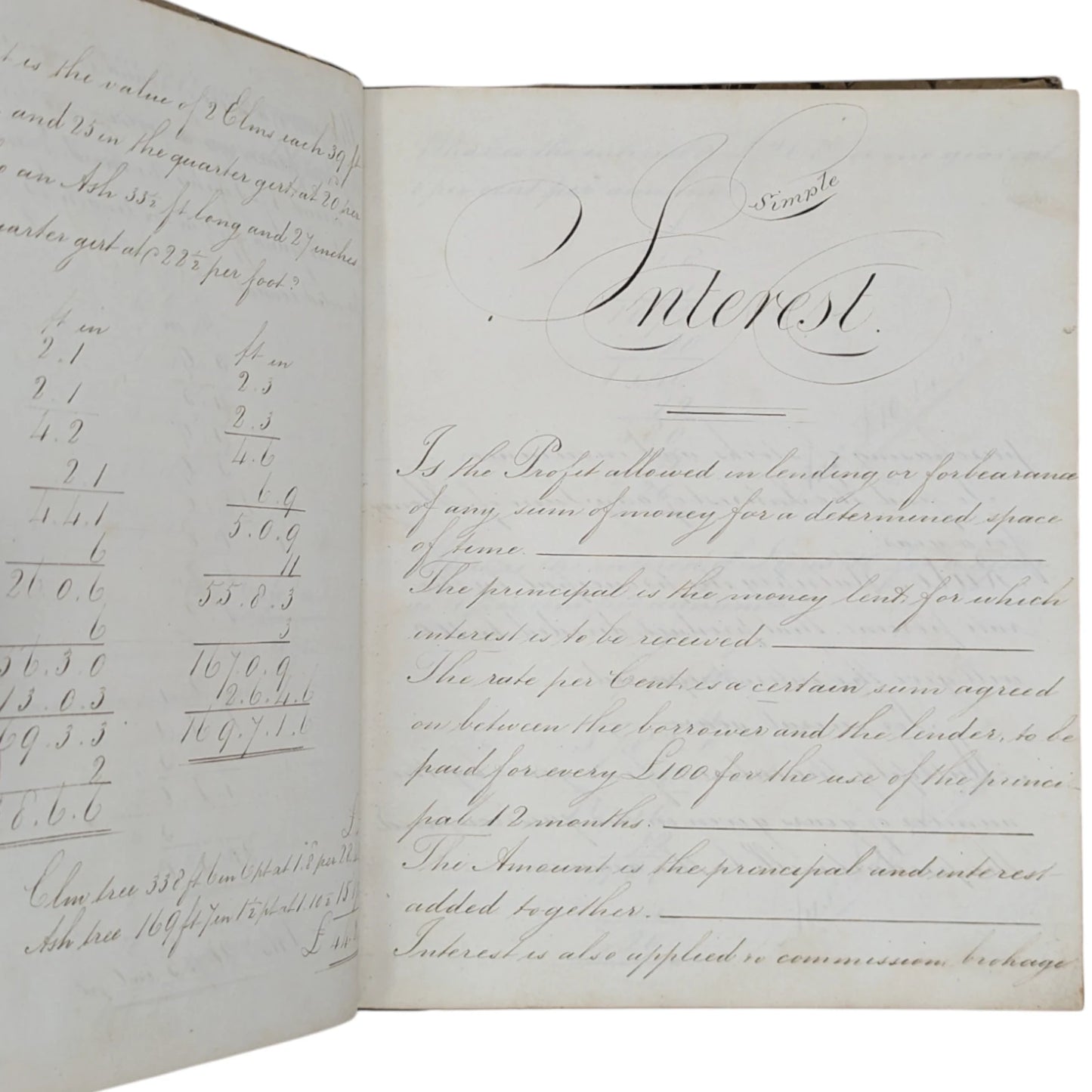 1842 Antique Early Victorian Student Notebook / Ledger for Accountancy & Finance