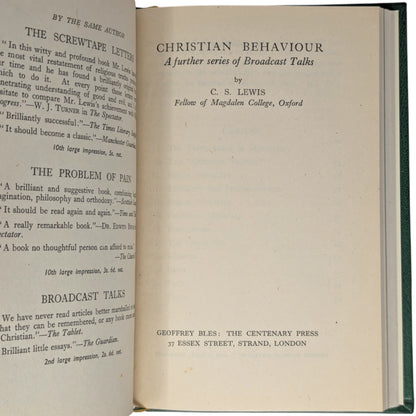 Mere Christianity Set; Broadcast Talks, Christian Behaviour, Beyond Personality