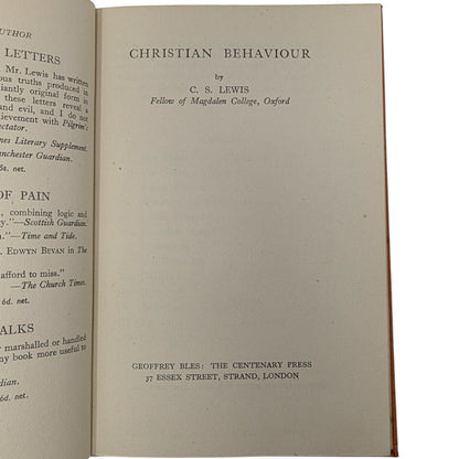 Mere Christianity Set; Broadcast Talks, Christian Behaviour, Beyond Personality