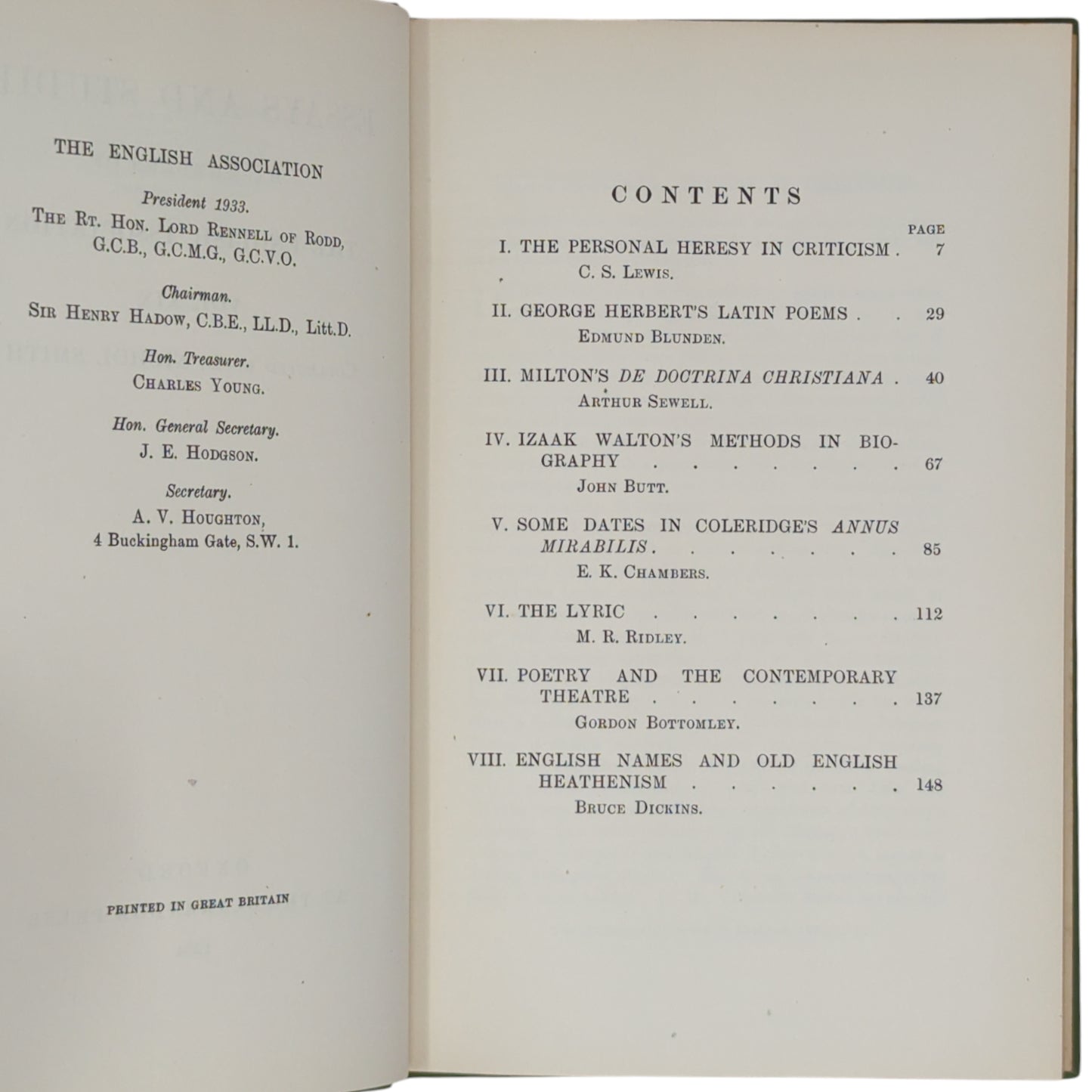 Essays and Studies [The Personal Heresy]