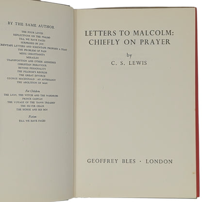 Letters to Malcolm: Chiefly on Prayer