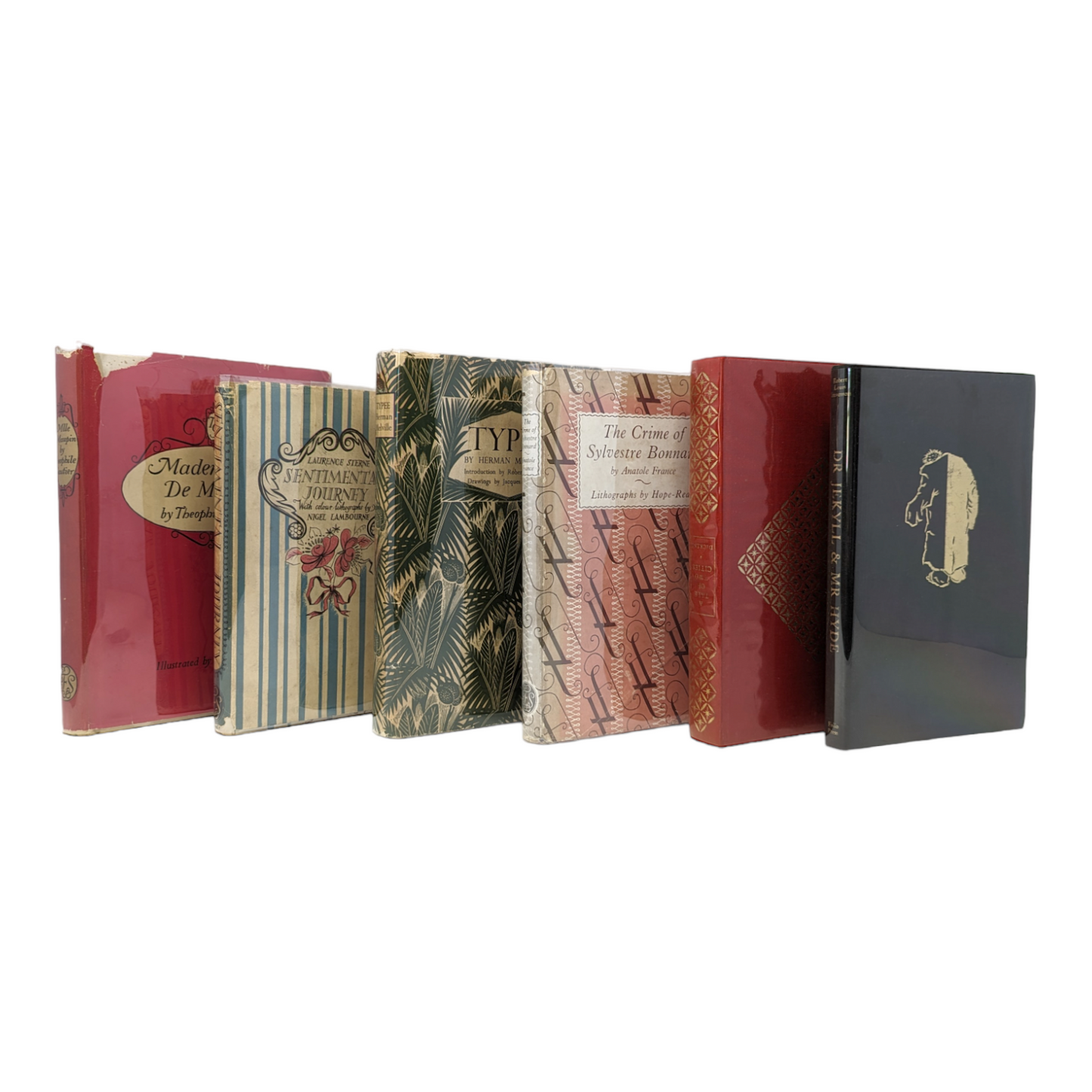 Lot: Typee; A Sentimental Journey; The Crime of Sylvestre Bonnard; Mademoiselle de Maupin; Dr Jekyll and Mr Hyde; A Tale of Two Cities